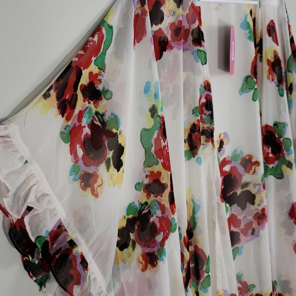 NWT Betsey Johnson OSFM White Floral Sheer Kimono - Picture 7 of 9